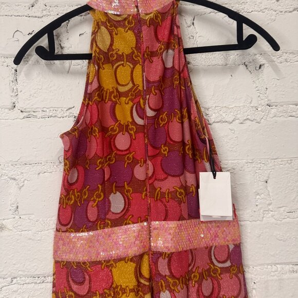 SS23 MOSCHINO Couture Jeremy Scott 60s Halter Chains Print Slim Fit Jumpsuit - Picture 3 of 7